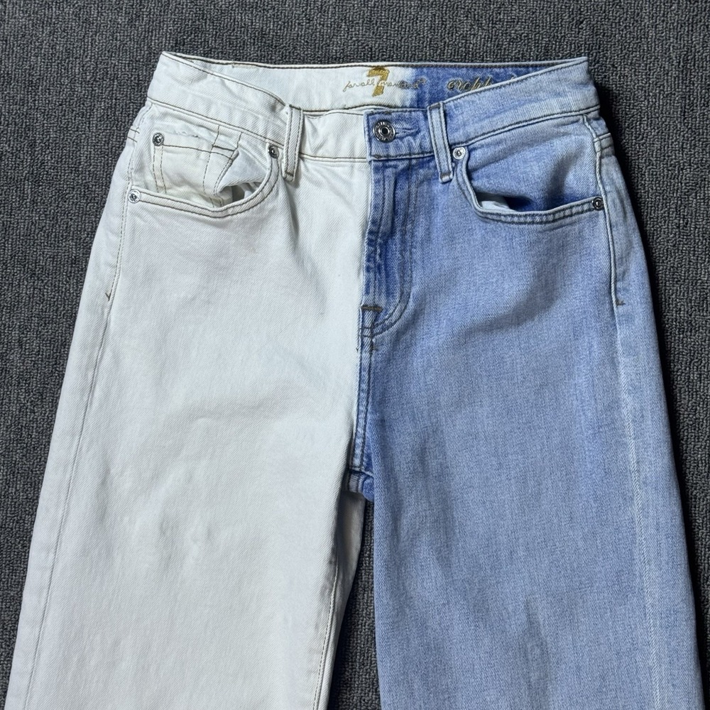 7 FOR ALL MANKIND Cropped Alexa Two Tone Jeans Women's Size 25 Wide Leg Raw Hem - Picture 2 of 11